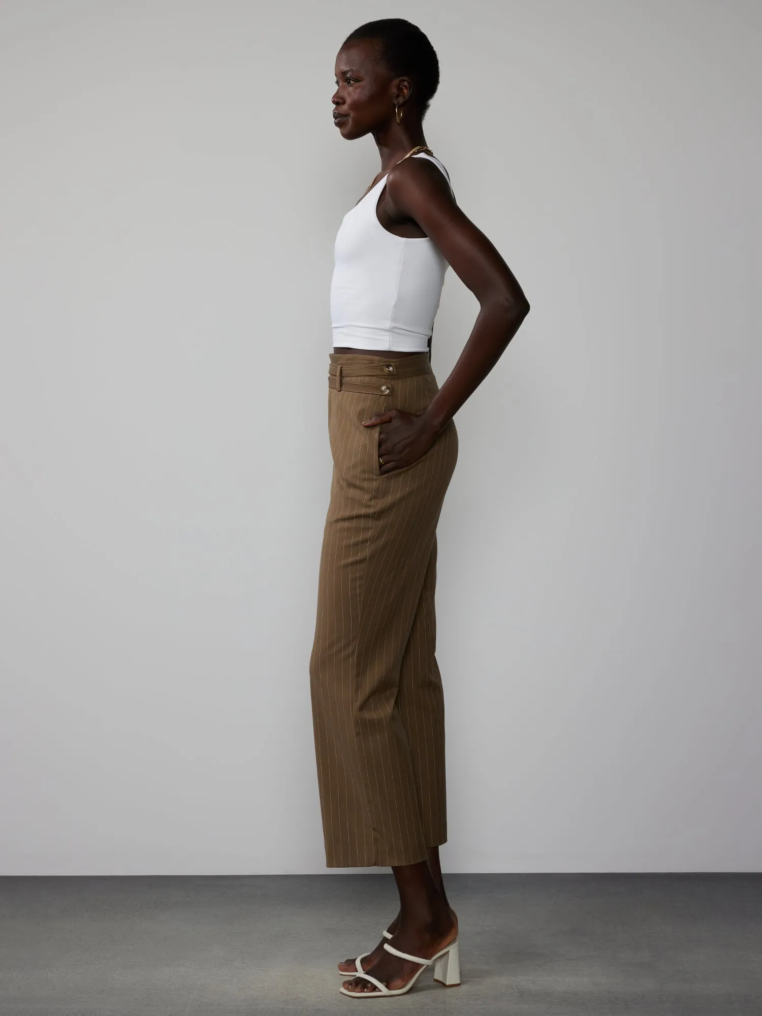 Olive Pinstripe Wrap Pant