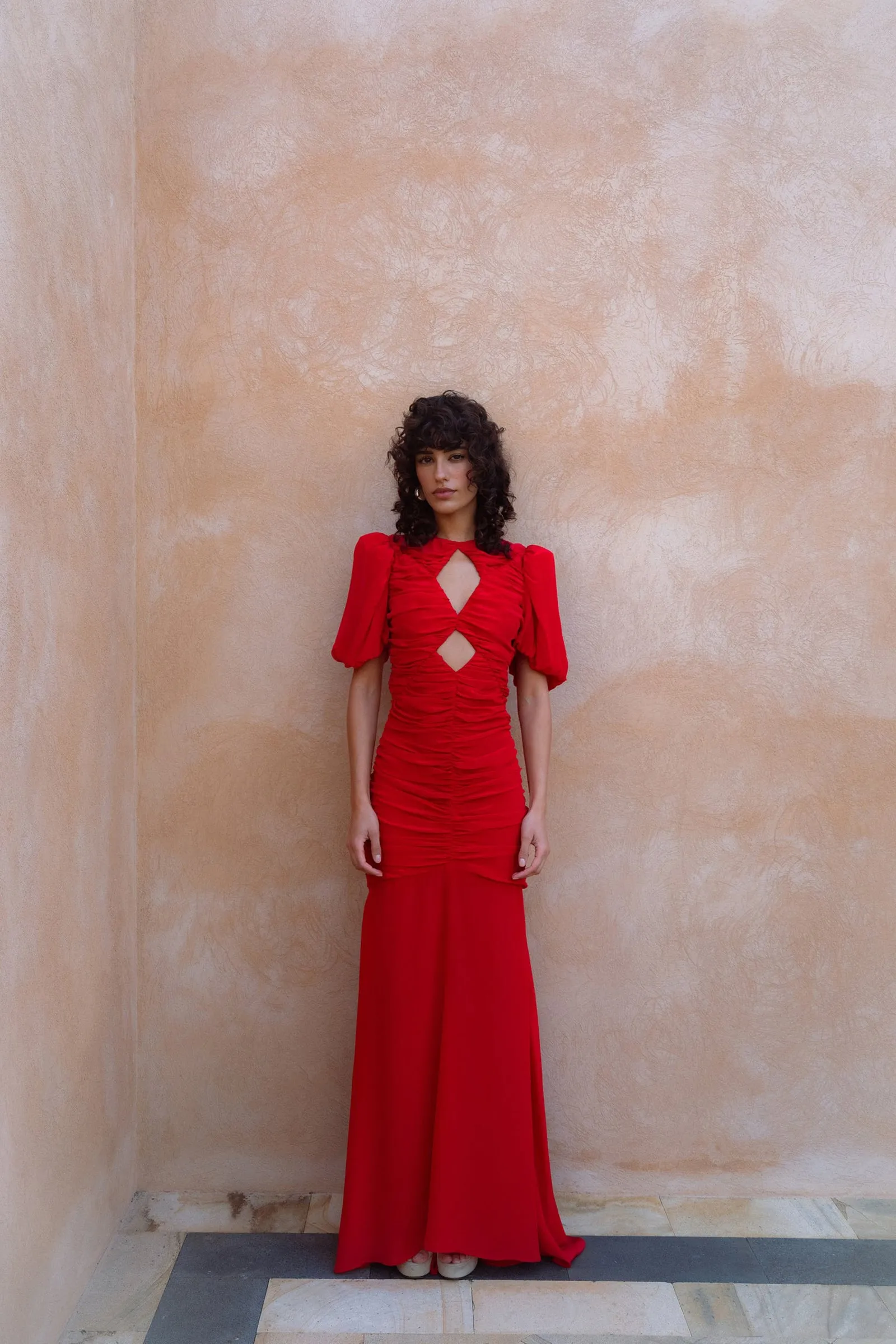 Olympia Maxi Dress in Red Crepe