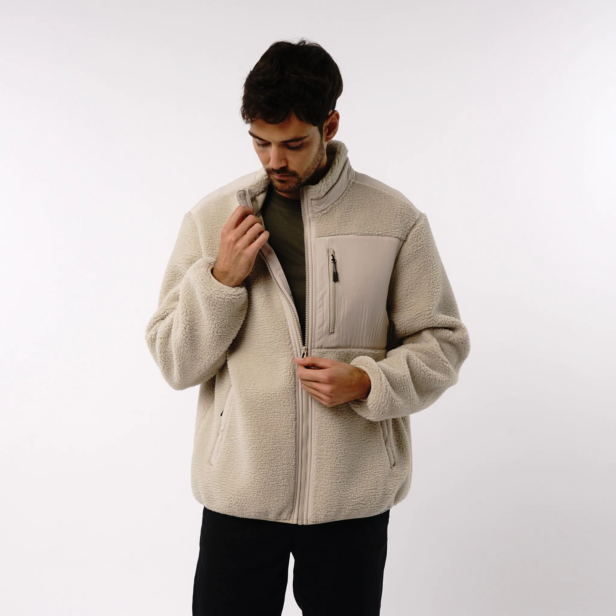 Omnitau Men's Burford Oversized Full Zip Fleece - Cream