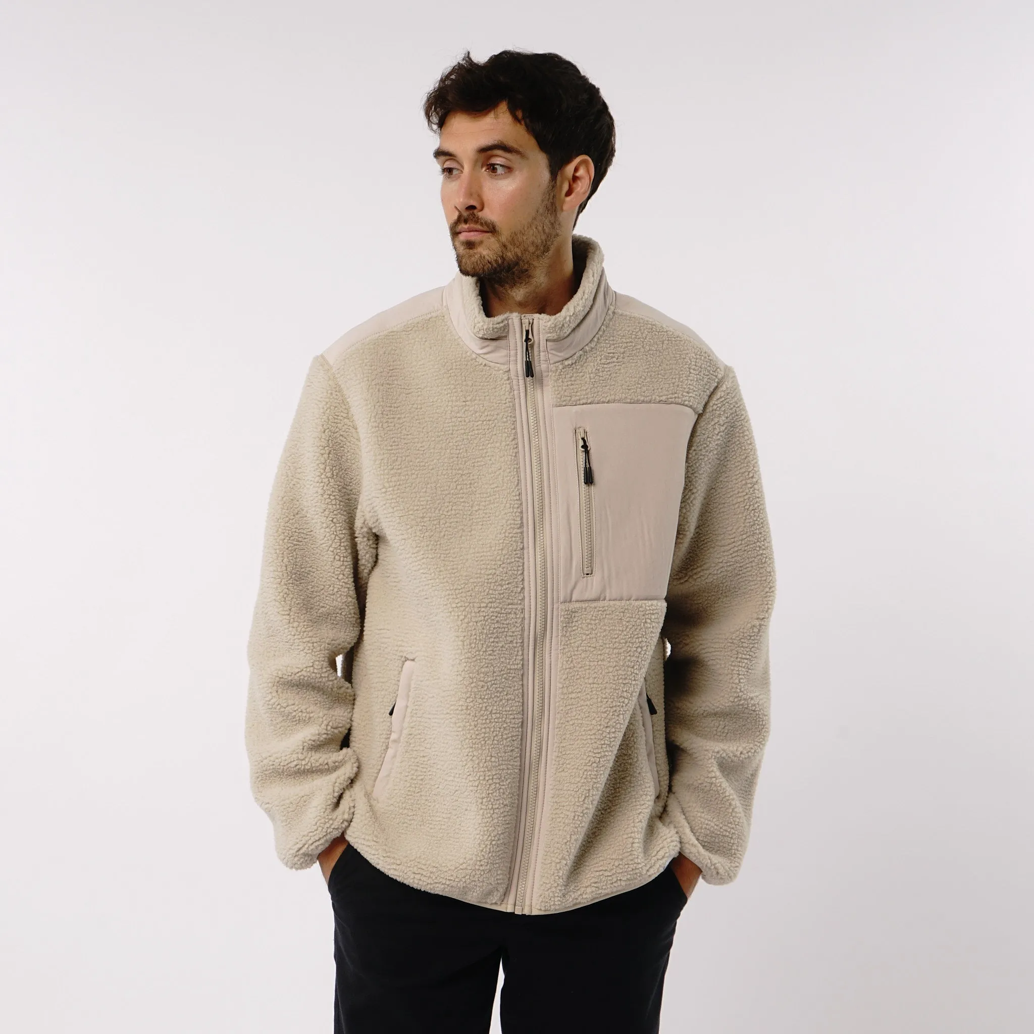 Omnitau Men's Burford Oversized Full Zip Fleece - Cream