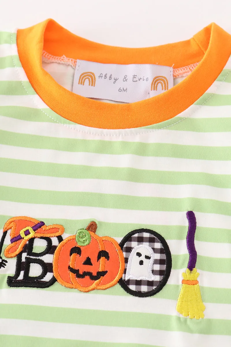 Orange halloween pumpkin BOO applique boy romper