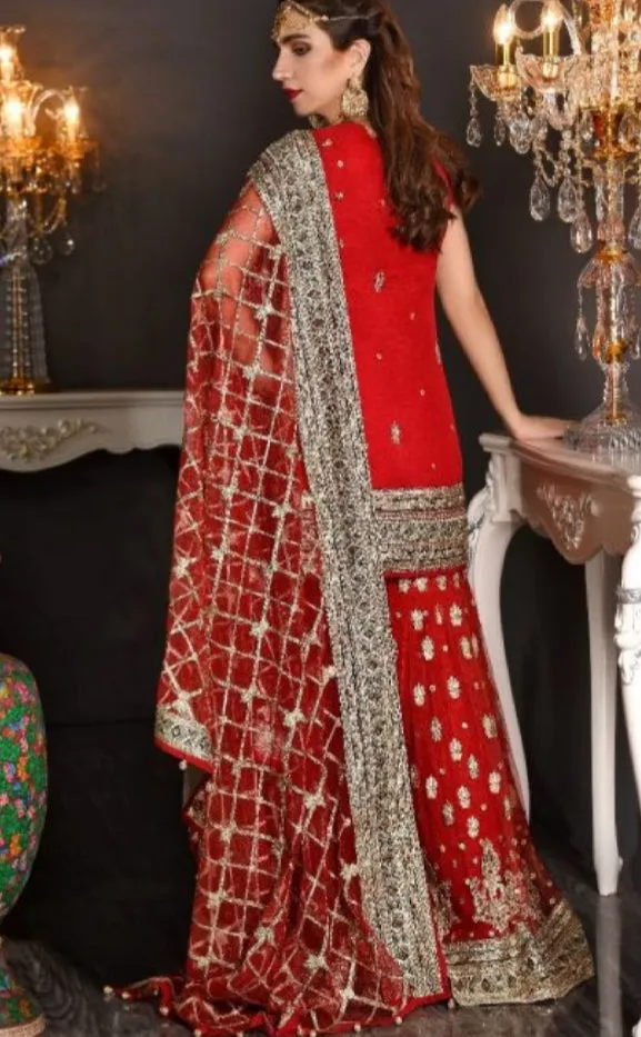 Pakistani Formal Dress of Deep Red Colour # P2606