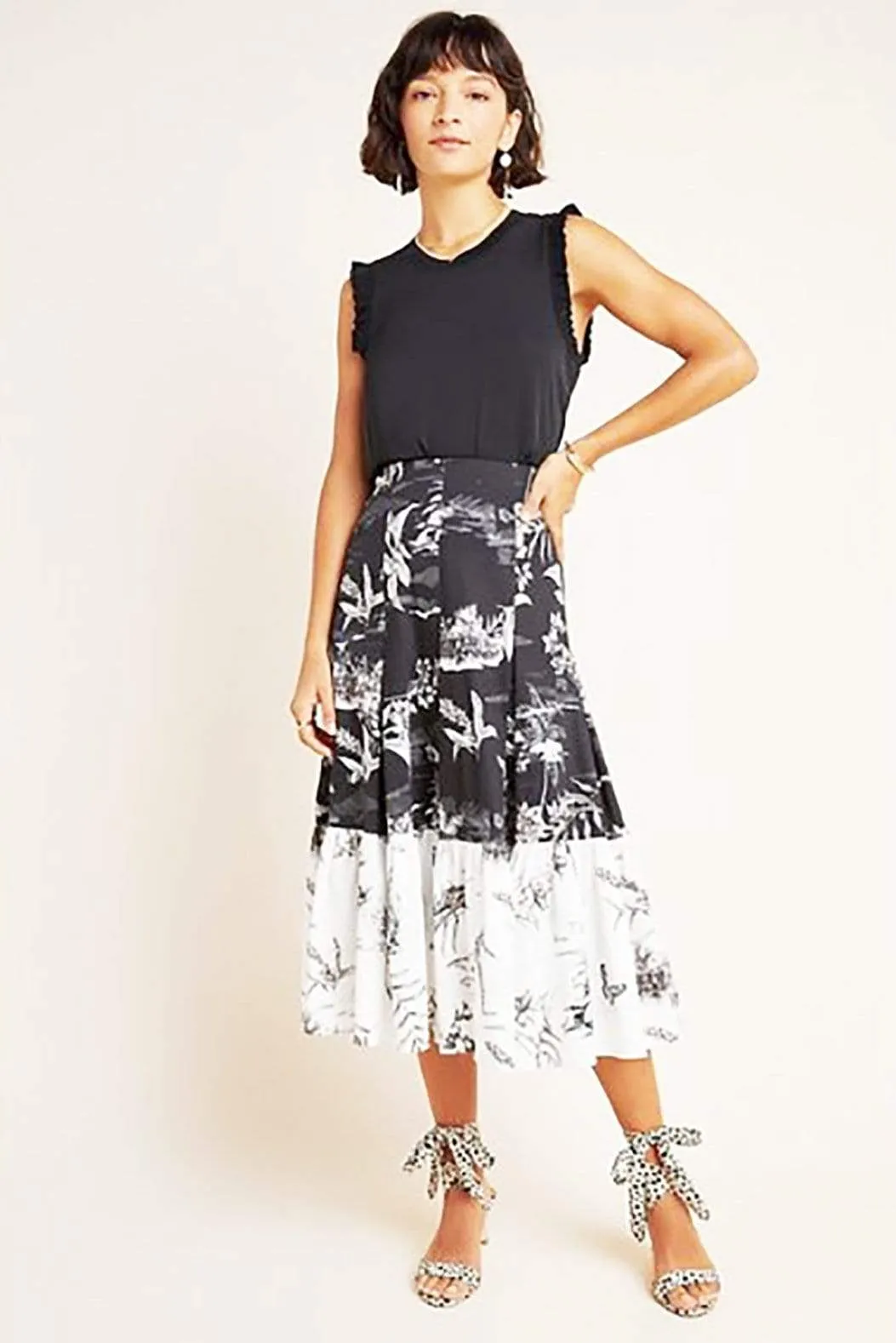 Paola Floral Flounced Skirt