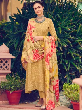 Pashmina Brown Unstitched Winter Suit Dress Material for Women