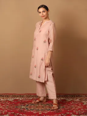 Peachy Fusion Kurta Set With Dainty Thread Work