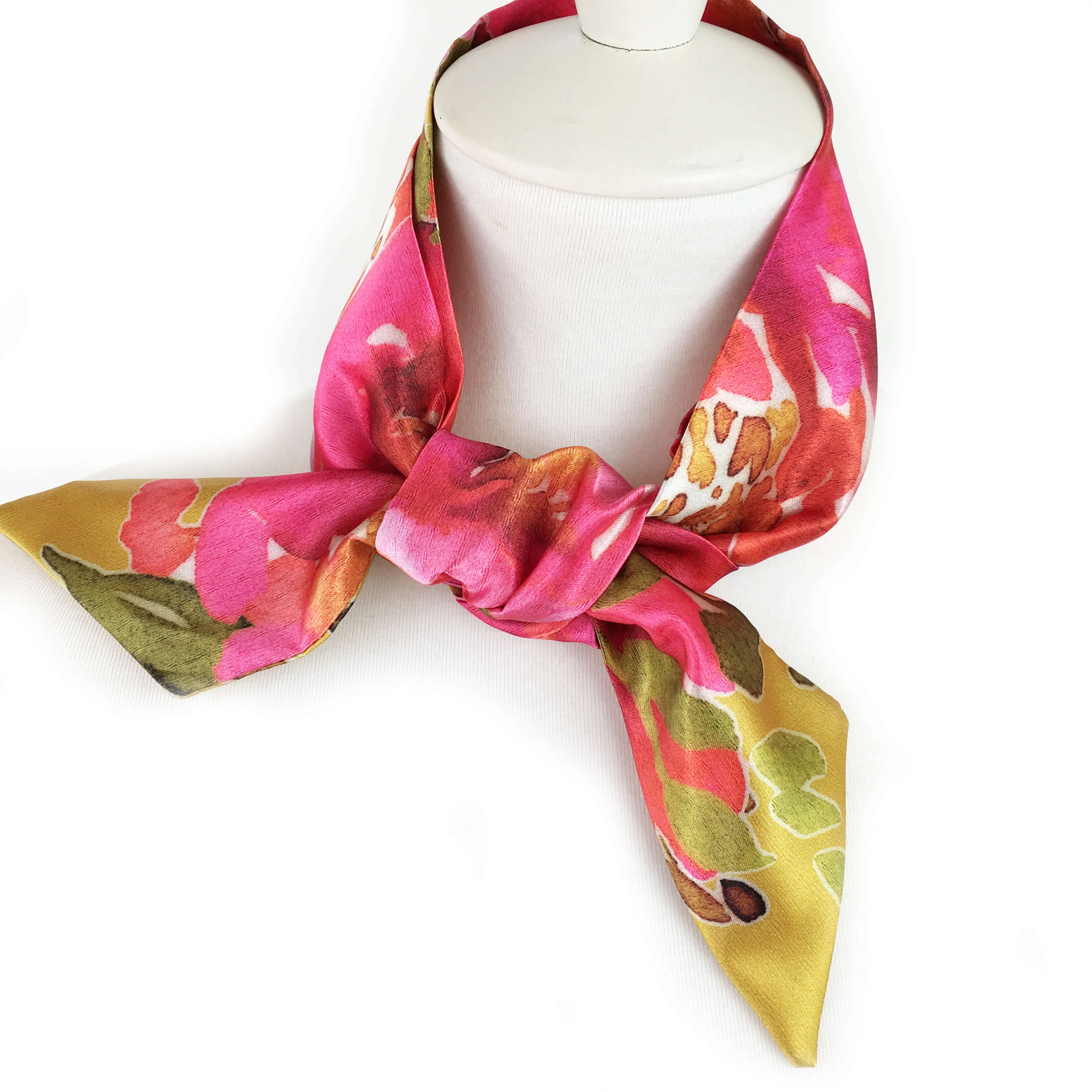 Petals Watercolor skinny scarf on mustard