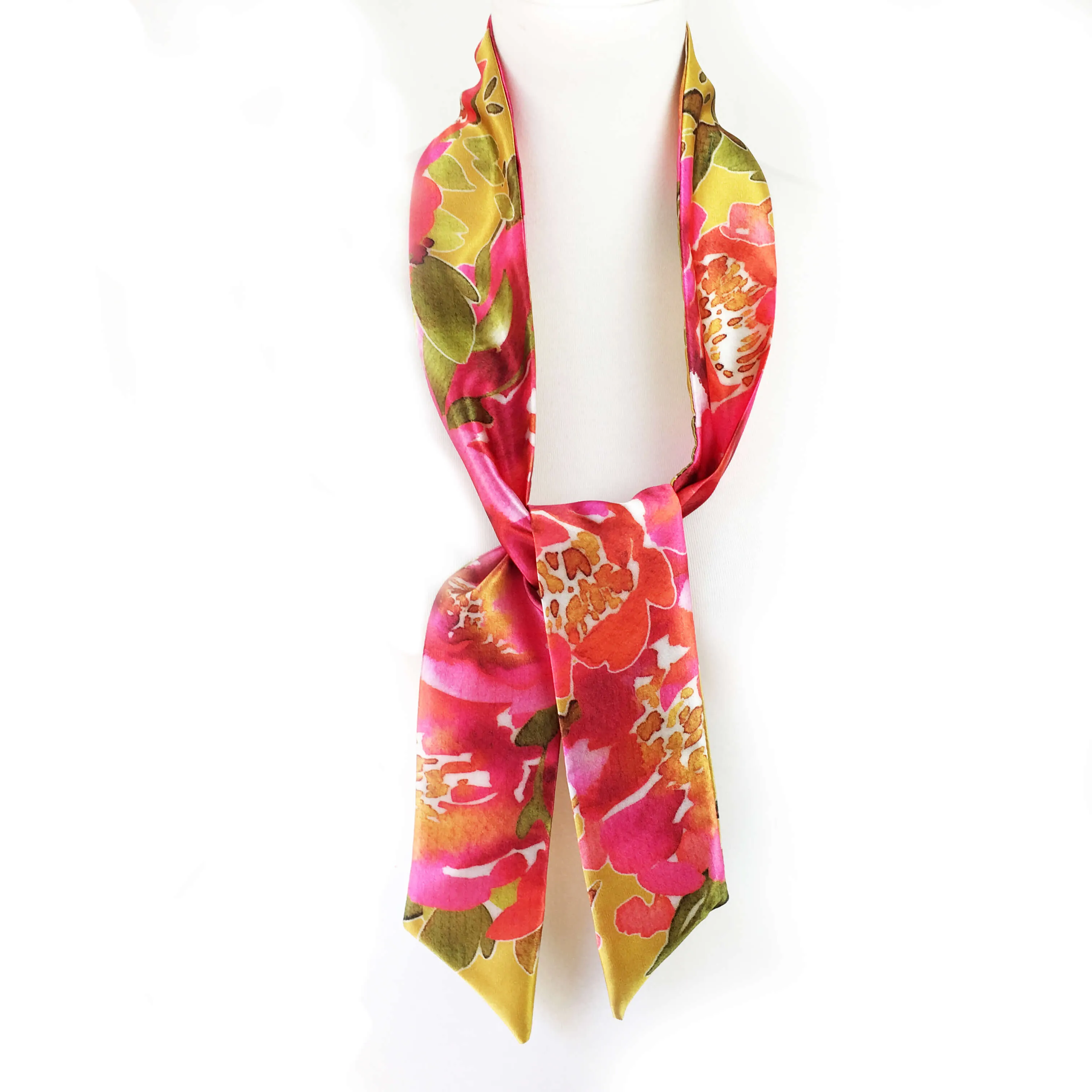 Petals Watercolor skinny scarf on mustard