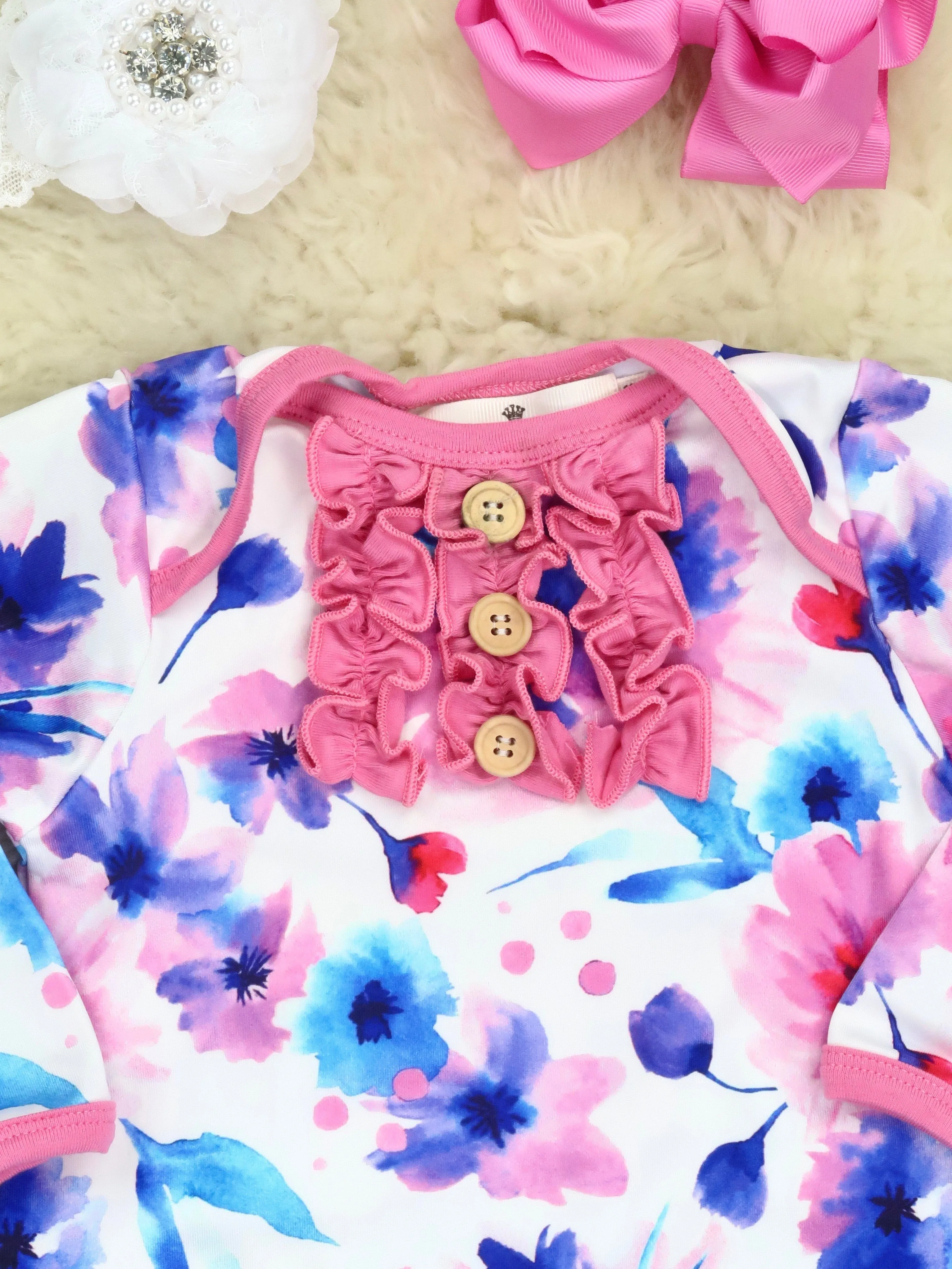 Pink Watercolor Anemone Icing Romper