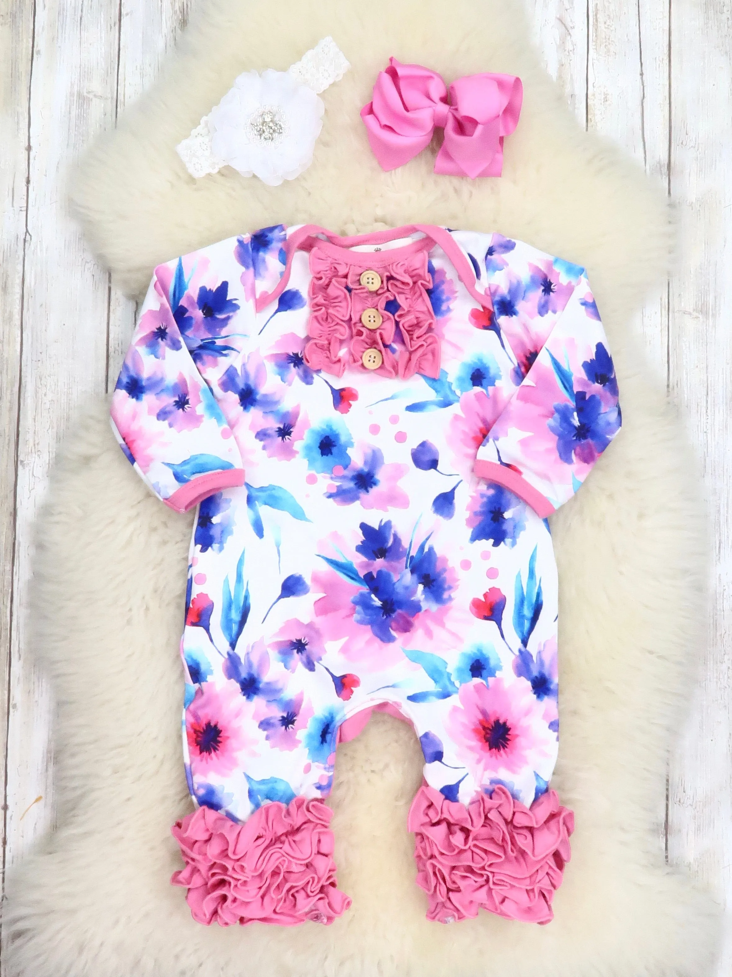 Pink Watercolor Anemone Icing Romper