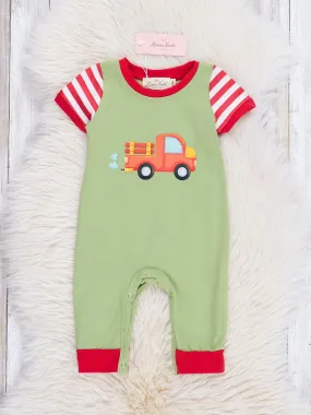 Pistachio Green Raglan Truck Romper