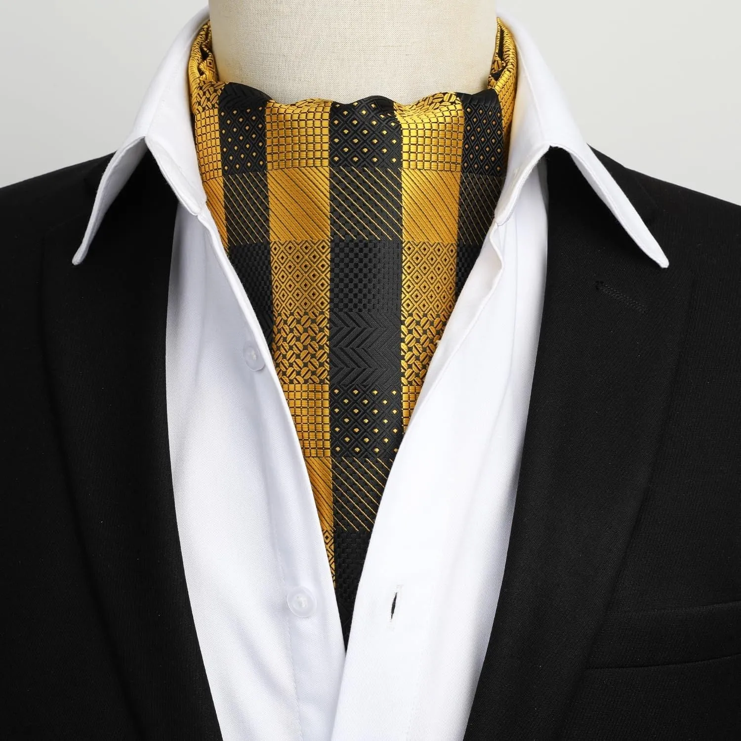 Plaid Ascot Handkerchief Set - A-04-GOLD