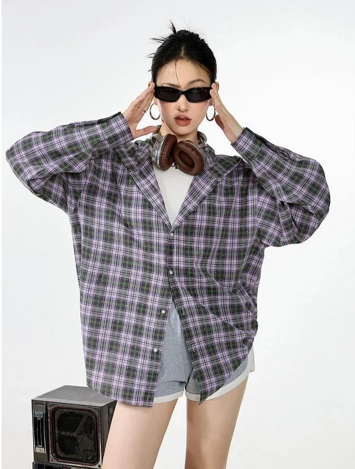 Plaid Hooded Button-Up Lightweight Shacket