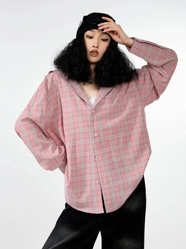 Plaid Hooded Button-Up Lightweight Shacket