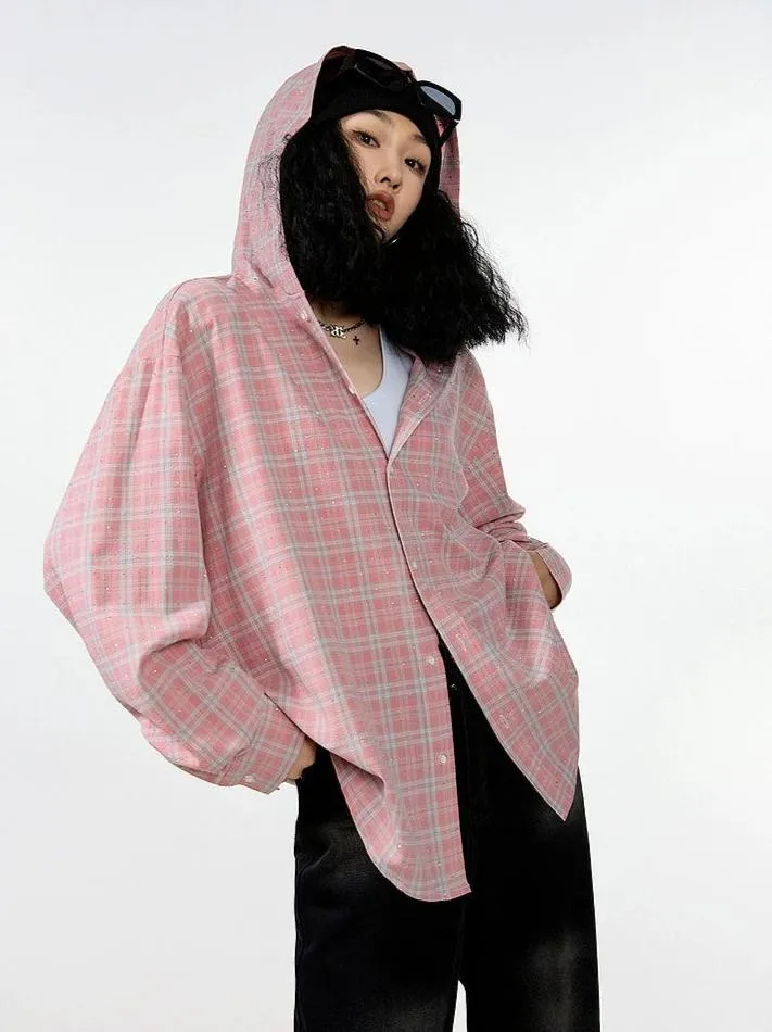 Plaid Hooded Button-Up Lightweight Shacket