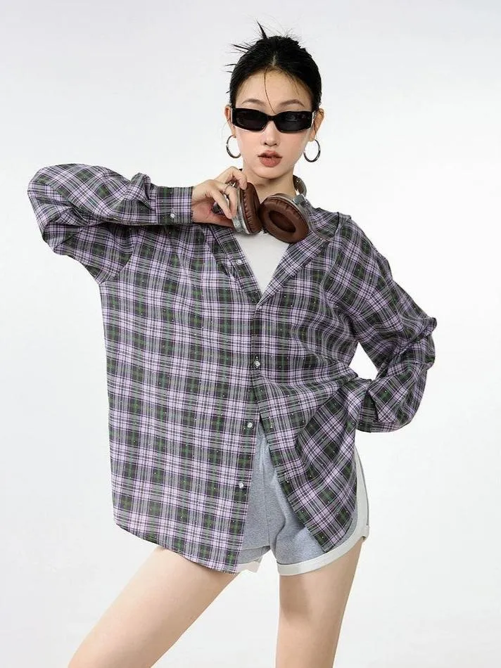 Plaid Hooded Button-Up Lightweight Shacket