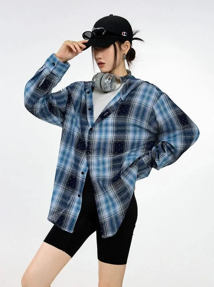 Plaid Hooded Button-Up Lightweight Shacket