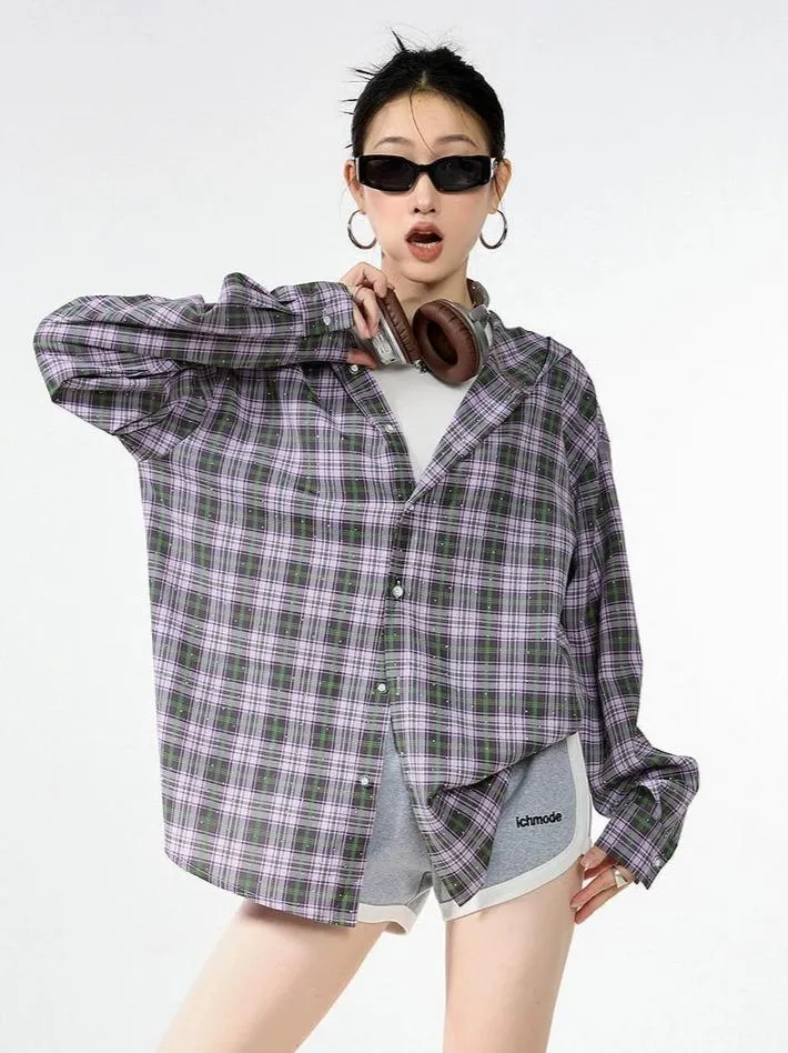 Plaid Hooded Button-Up Lightweight Shacket