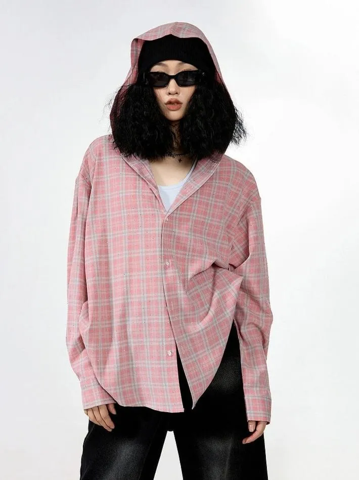 Plaid Hooded Button-Up Lightweight Shacket