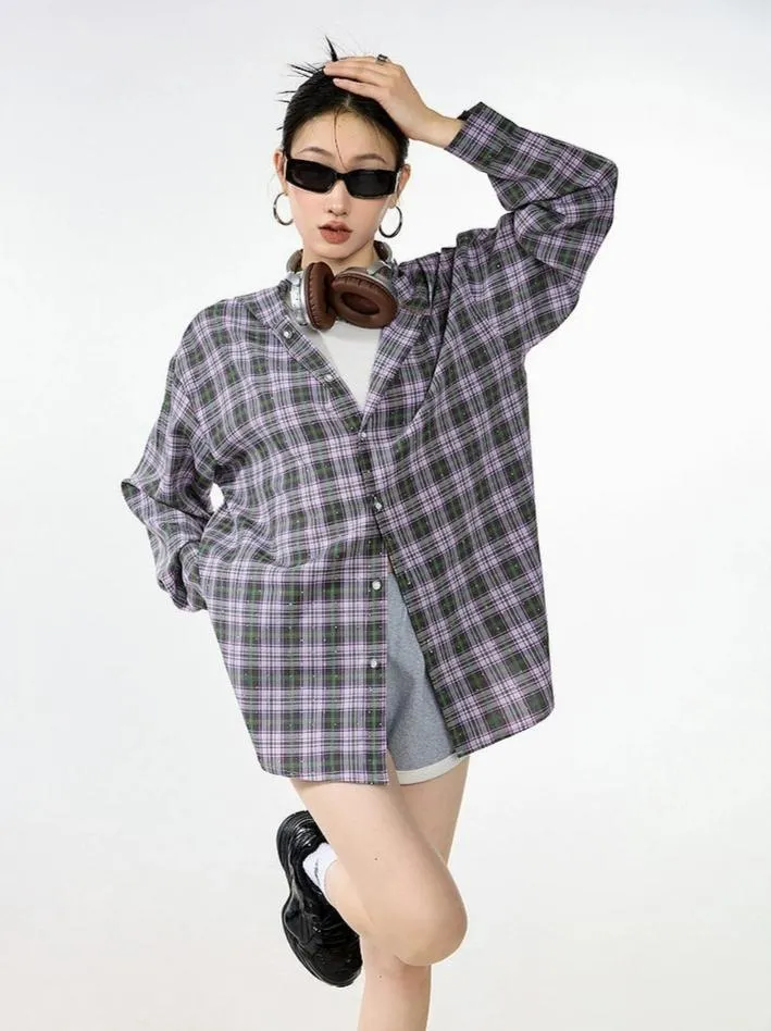 Plaid Hooded Button-Up Lightweight Shacket