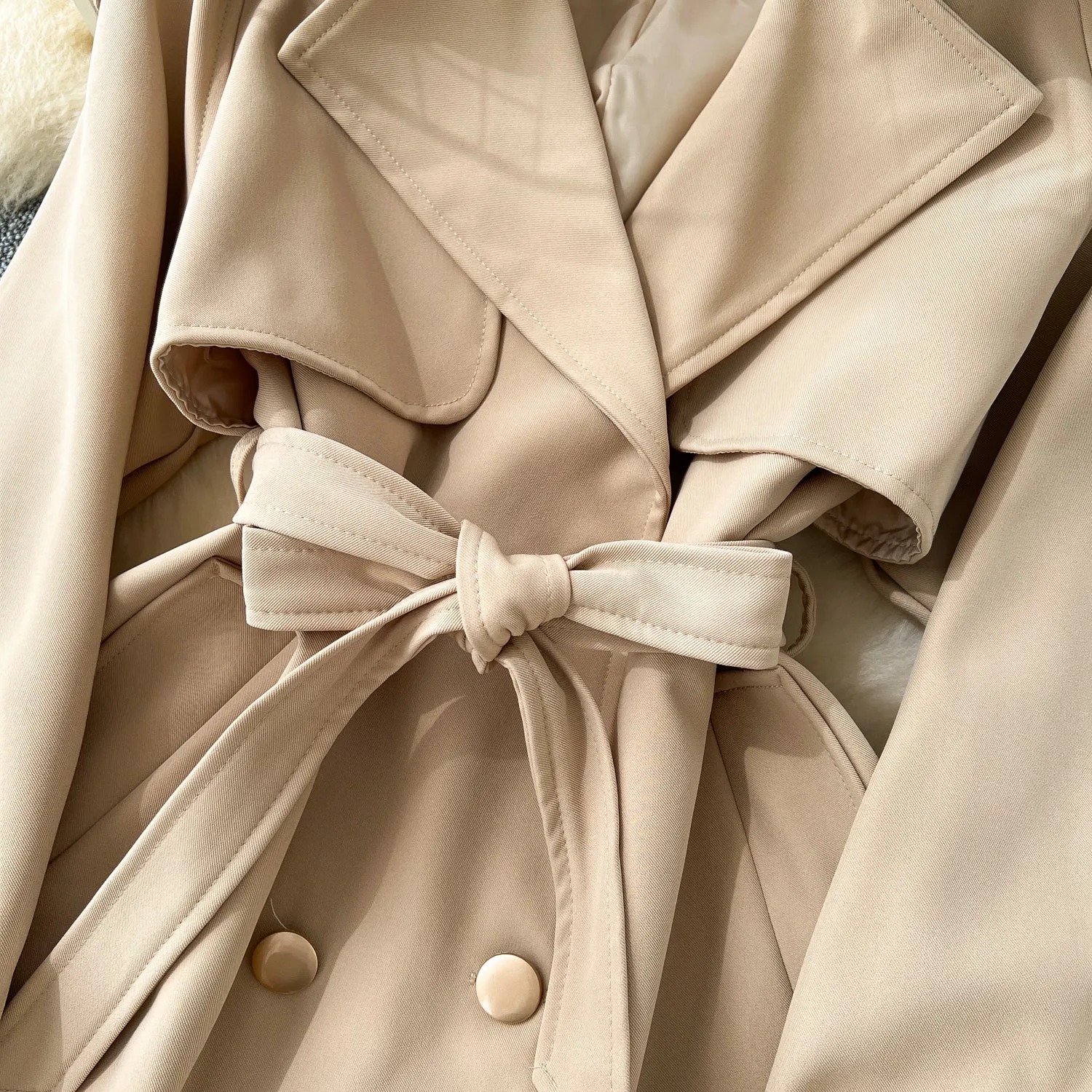 Premium Lapeled Lace-up Trench Coat