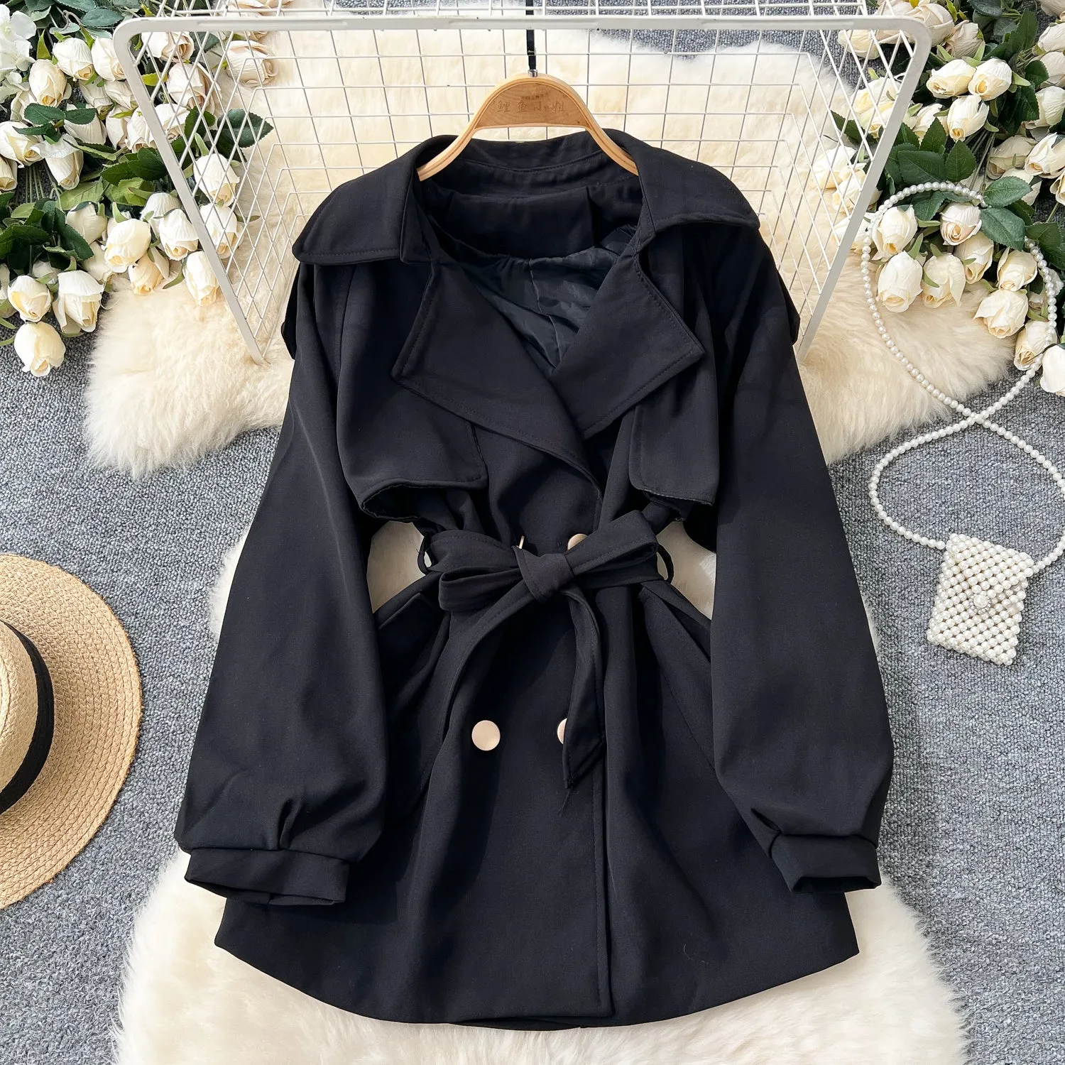 Premium Lapeled Lace-up Trench Coat