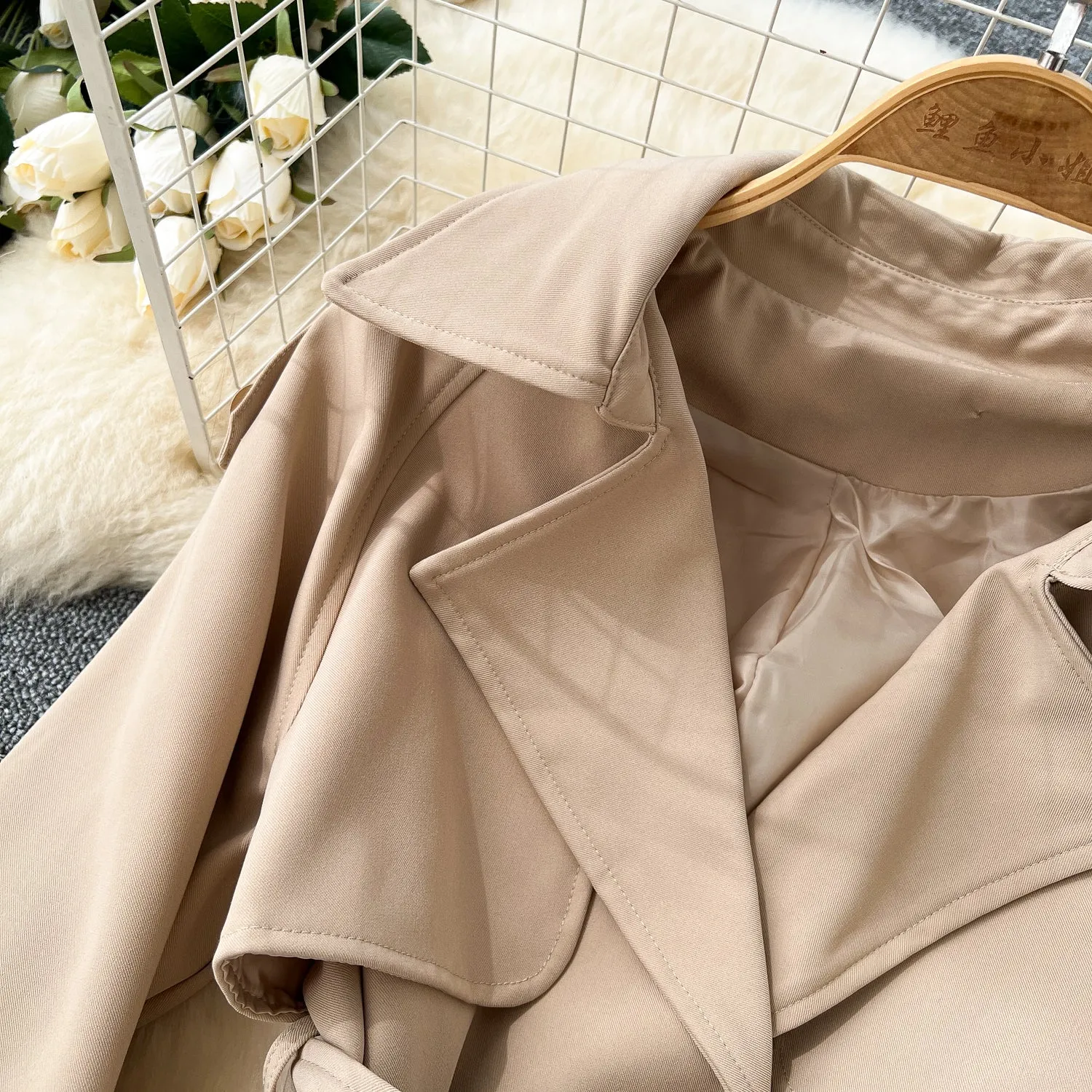 Premium Lapeled Lace-up Trench Coat