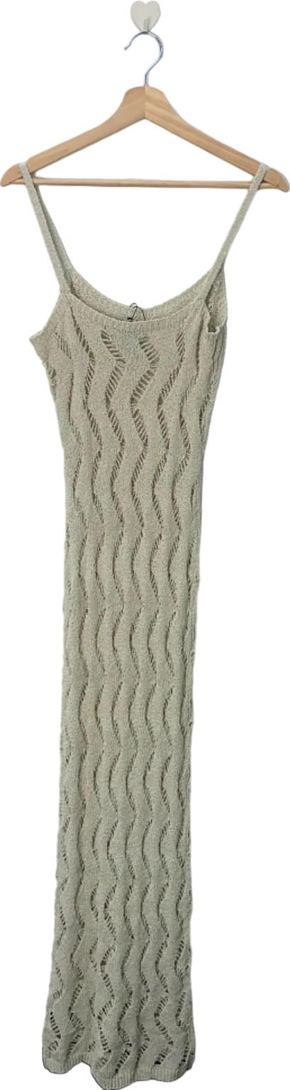 PrettyLittleThing Sand Textured Cut Out Detail Knit Maxi Dress M