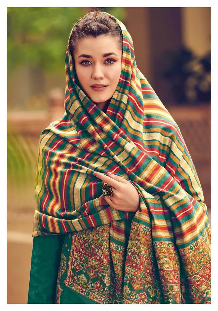 Pure Handloom Pashmina Green Ladies Winter Salwar Suit