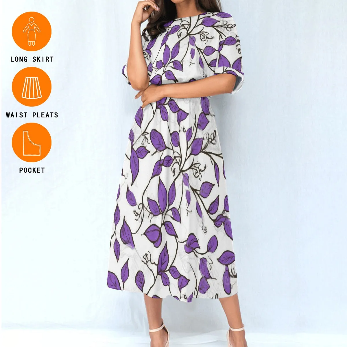 Purple Leaves | Elastic Waist Dress