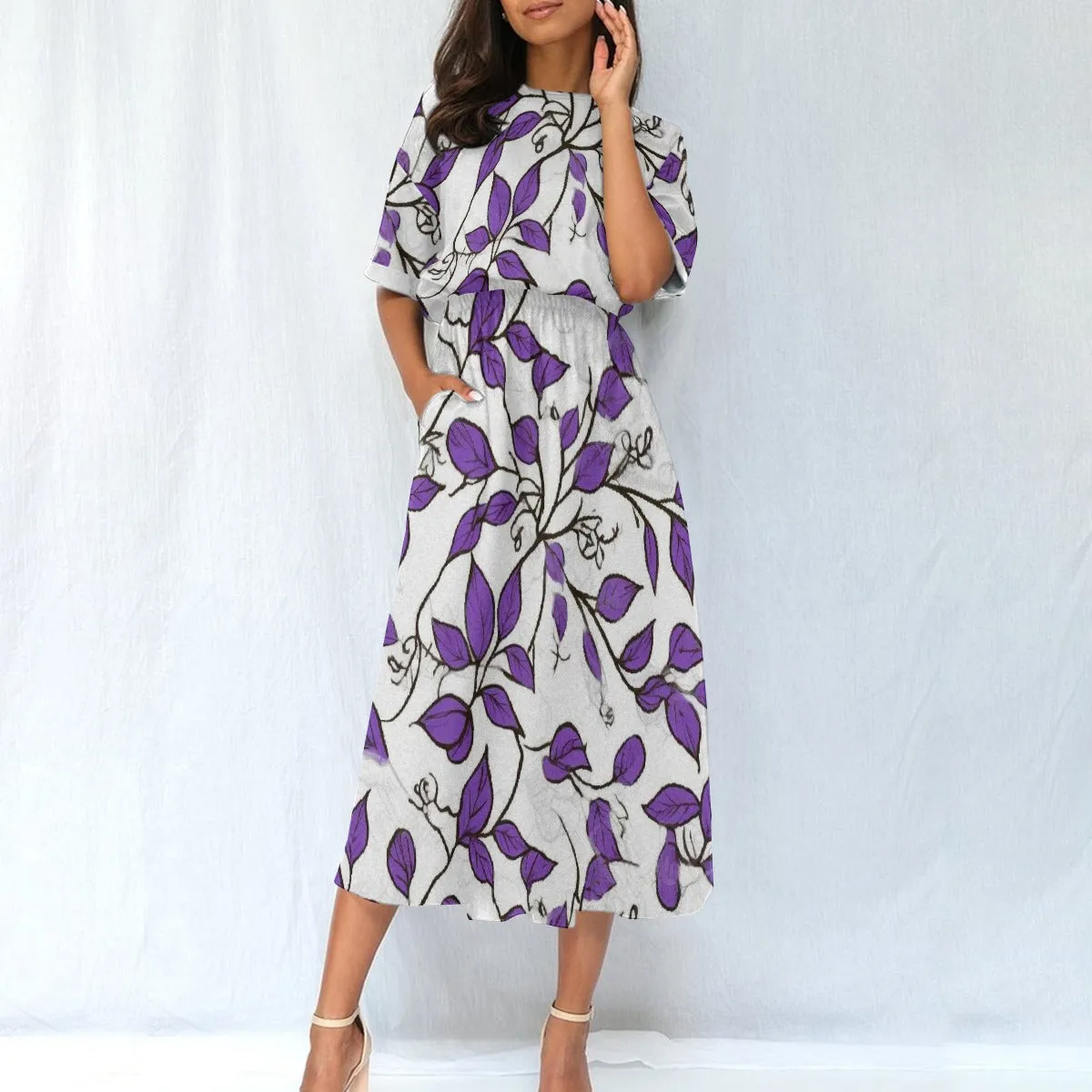 Purple Leaves | Elastic Waist Dress