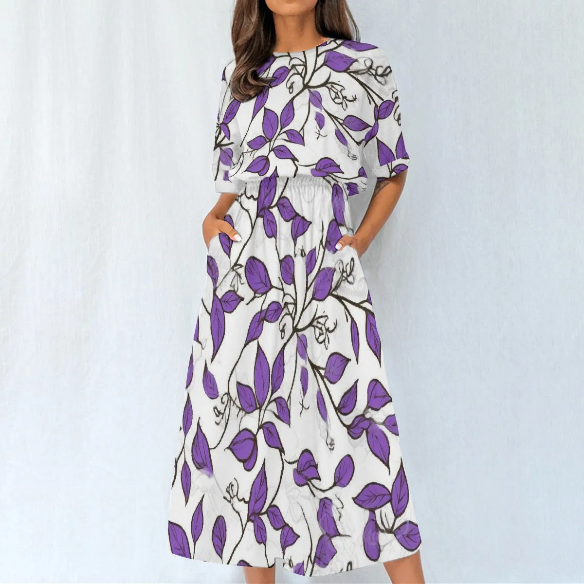 Purple Leaves | Elastic Waist Dress