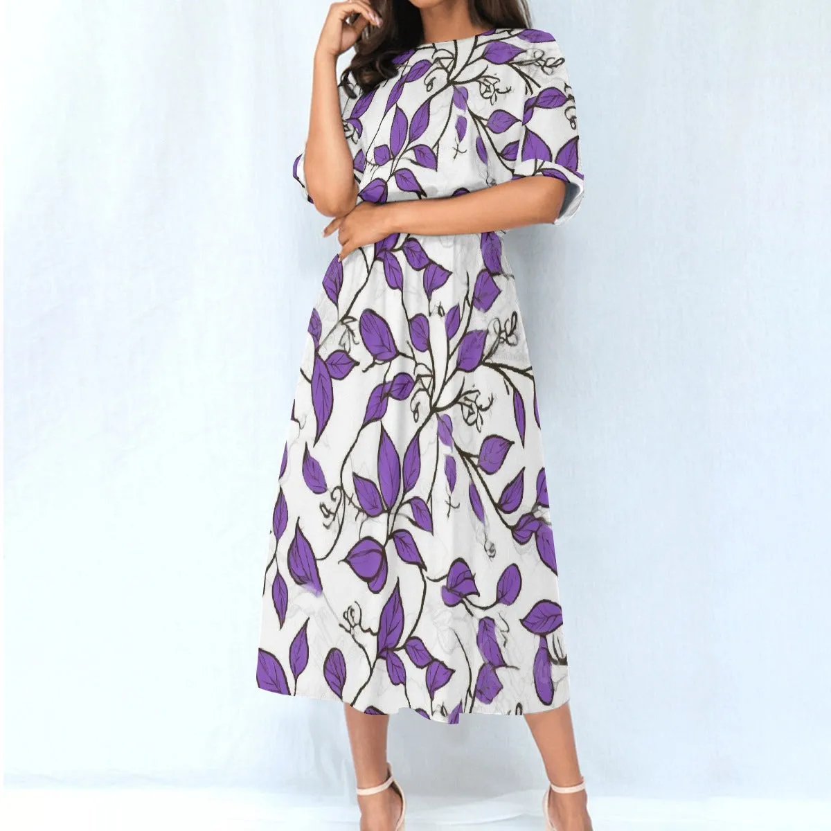 Purple Leaves | Elastic Waist Dress