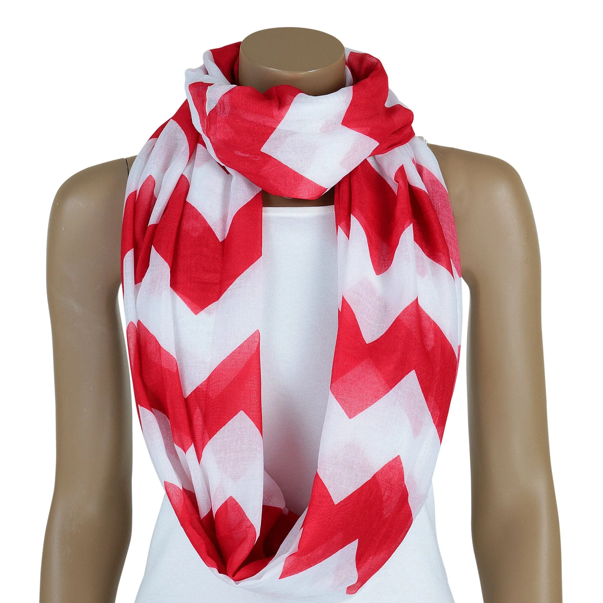 Red and White Chevron Scarf