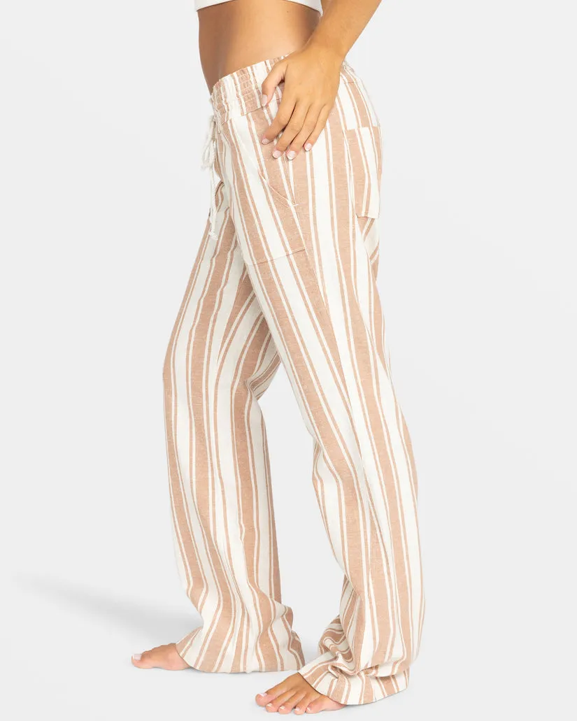 Roxy Oceanside YD Pants-Camel Sandy Stripe