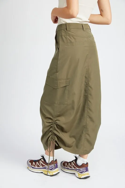 RUCHED MIDI CARGO SKIRT