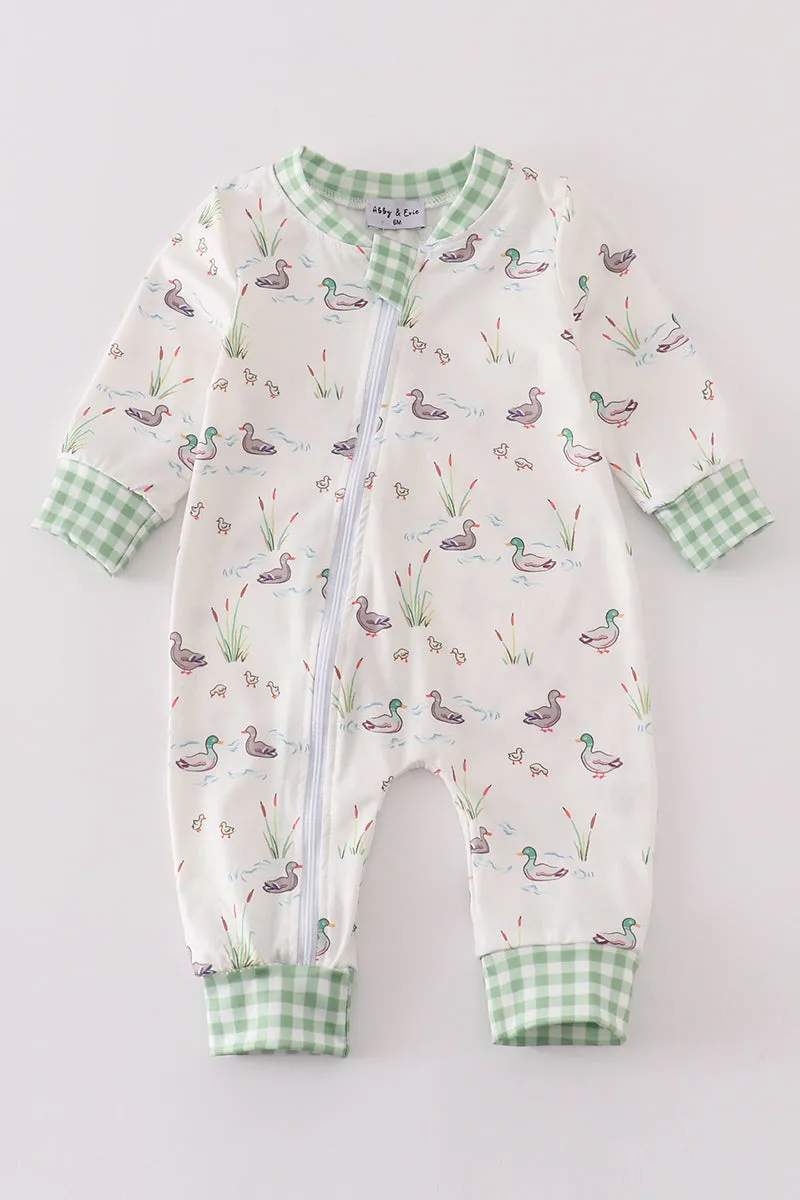 Sage duck print zip boy romper