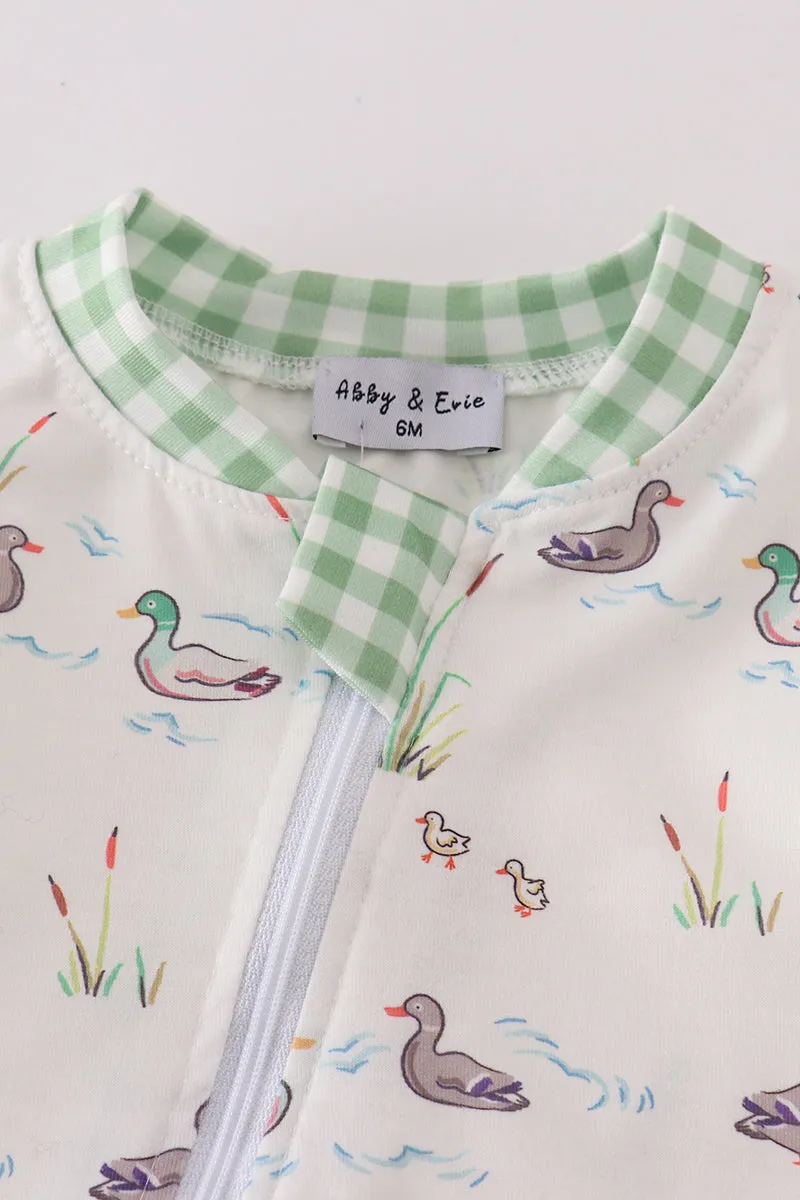 Sage duck print zip boy romper