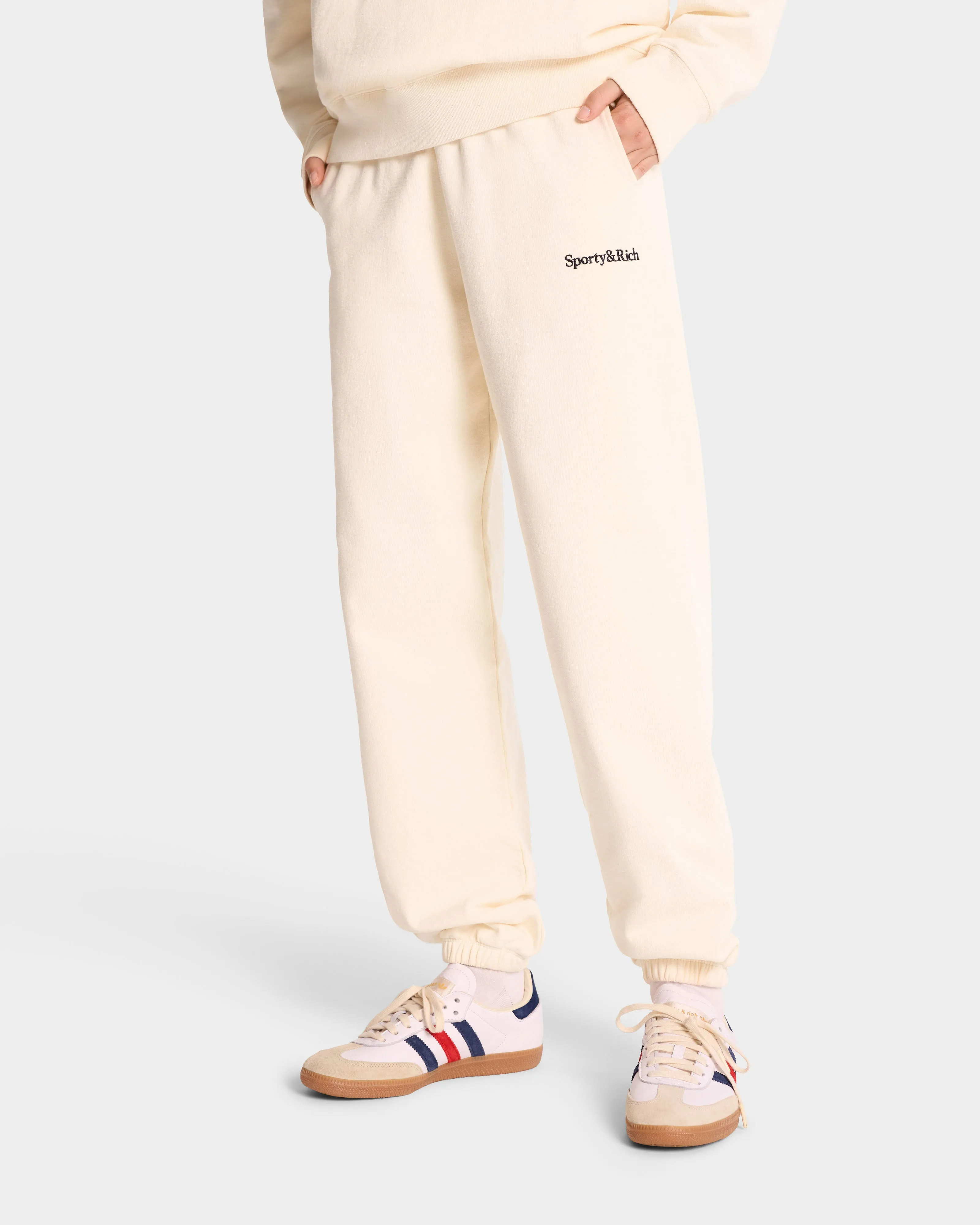 Serif Logo Sweatpant - Cream/Navy