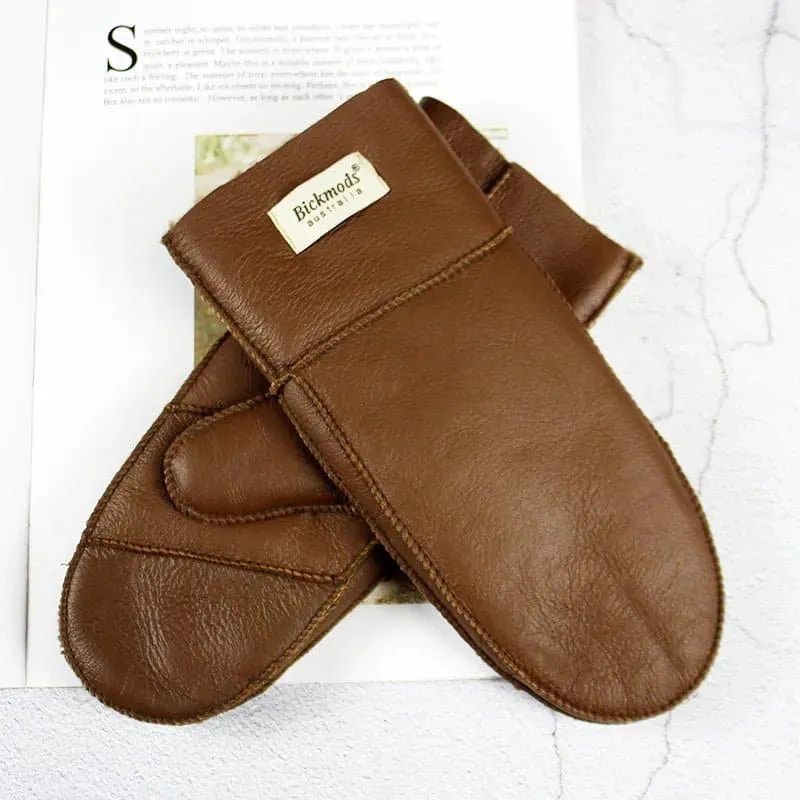 Sheepskin Leather Wool Mittens with Genuine Leather and Sheepskin Fur