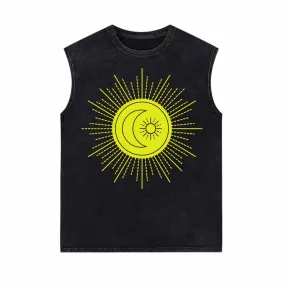 Shining Sun And Moon Pattern Vintage Washed Vest Top