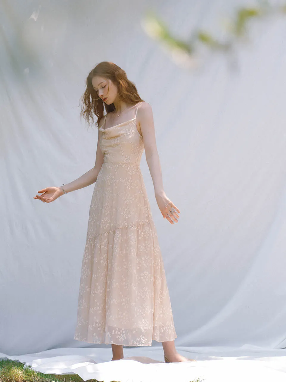 Skin embroidered long dress