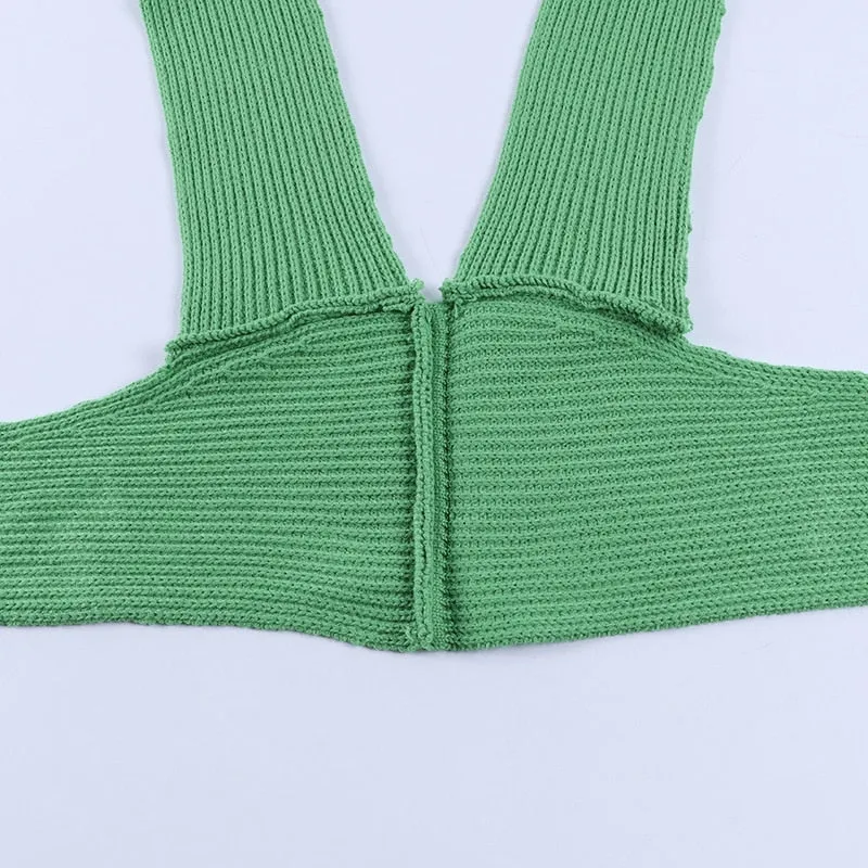 Sleeveless Knitted Crop Sweater Sexy Autumn Fashion Vest Jumper Top