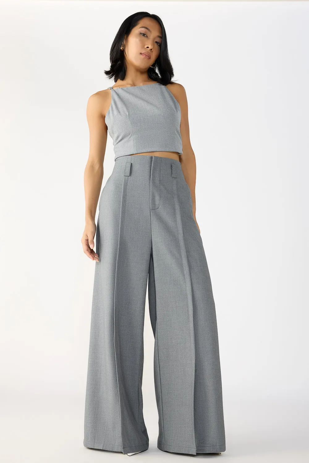 Slubbed Grey Front Slited Korean Pants