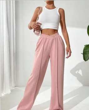 Solid Color Trendy Loose Style Wide-Leg Pants