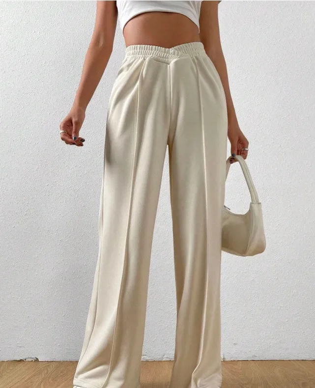 Solid Color Trendy Loose Style Wide-Leg Pants