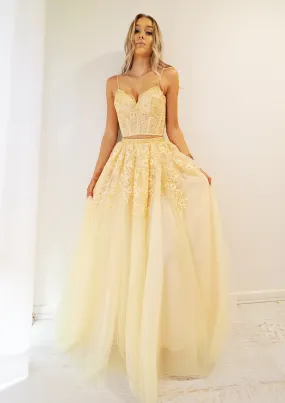 Sparkling Gold Lace Pattern Tulle Two Piece.