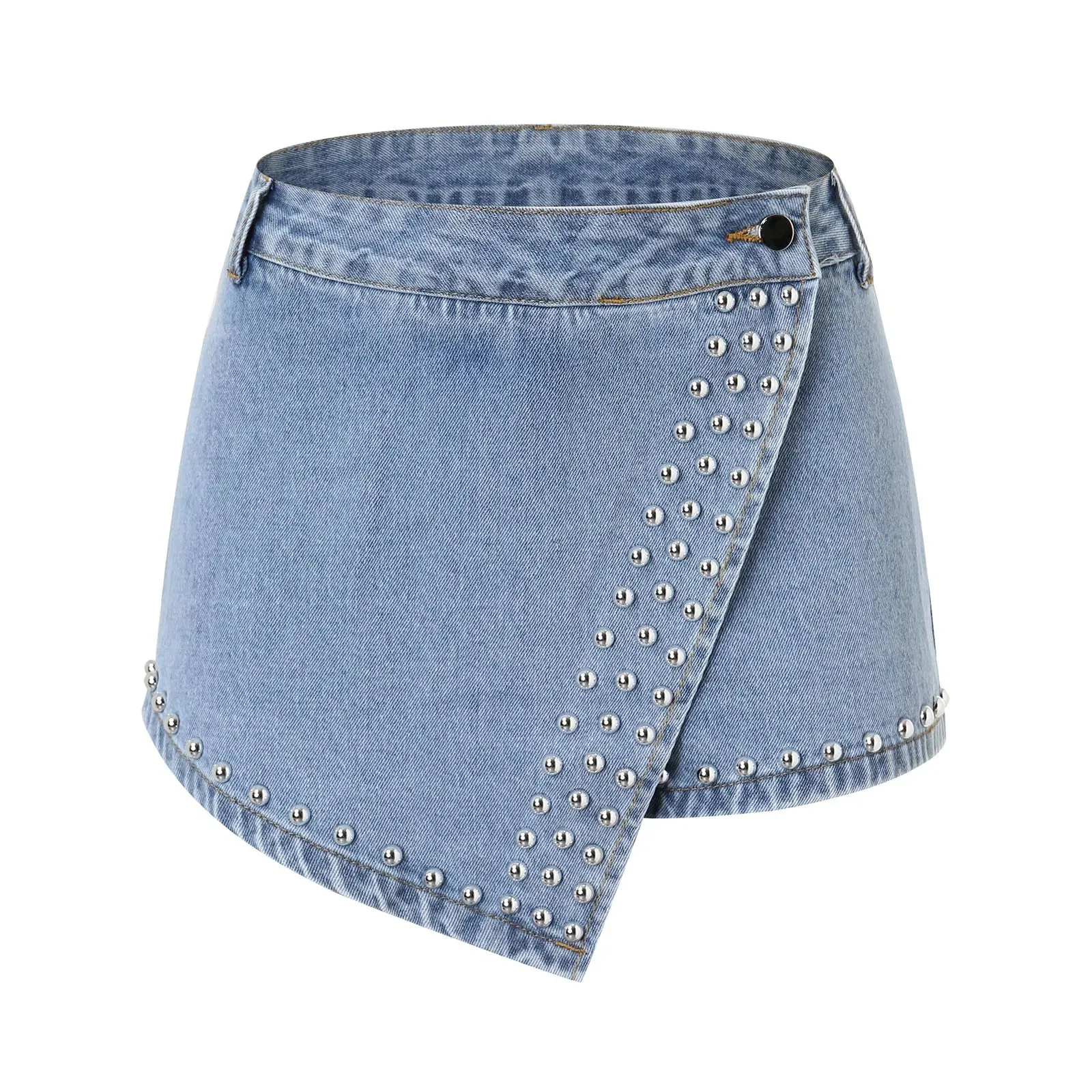 Summer Women's Fashion Short Denim Skirt Pants Nailing Beads Skinny Cargo Jeans Shorts