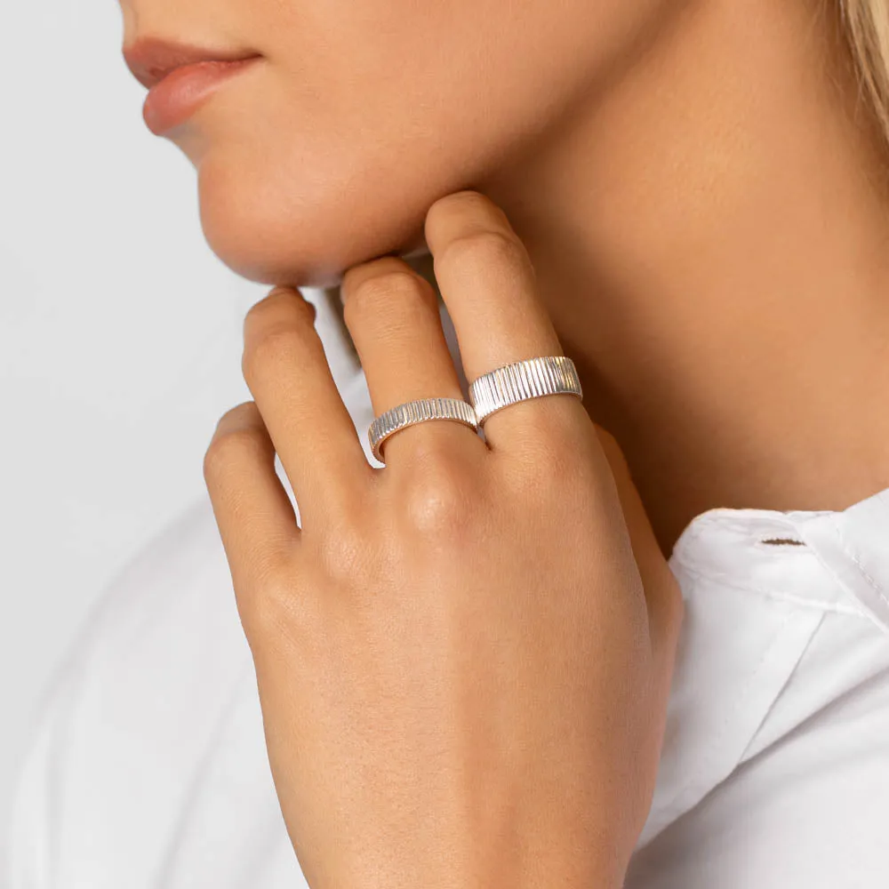 Textured Slim Boyfriend Ring in Silver