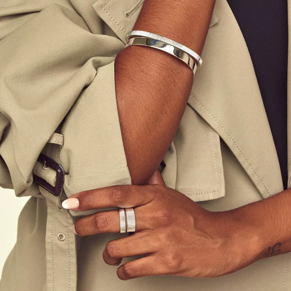 Textured Slim Boyfriend Ring in Silver