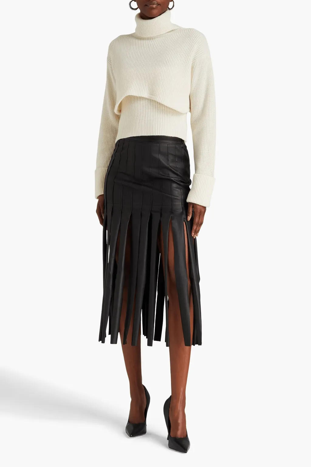 The Gladiator Fringed Leather Midi Skirt